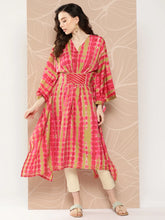 Pink Printed Gotta Patti Belted Detail Kaftan Kurta-AHKFCRDP-6070-ICH